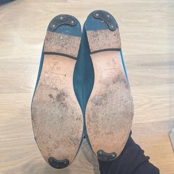 CHANEL Teal Velvet Ballet Flats - Picture 2 of 8